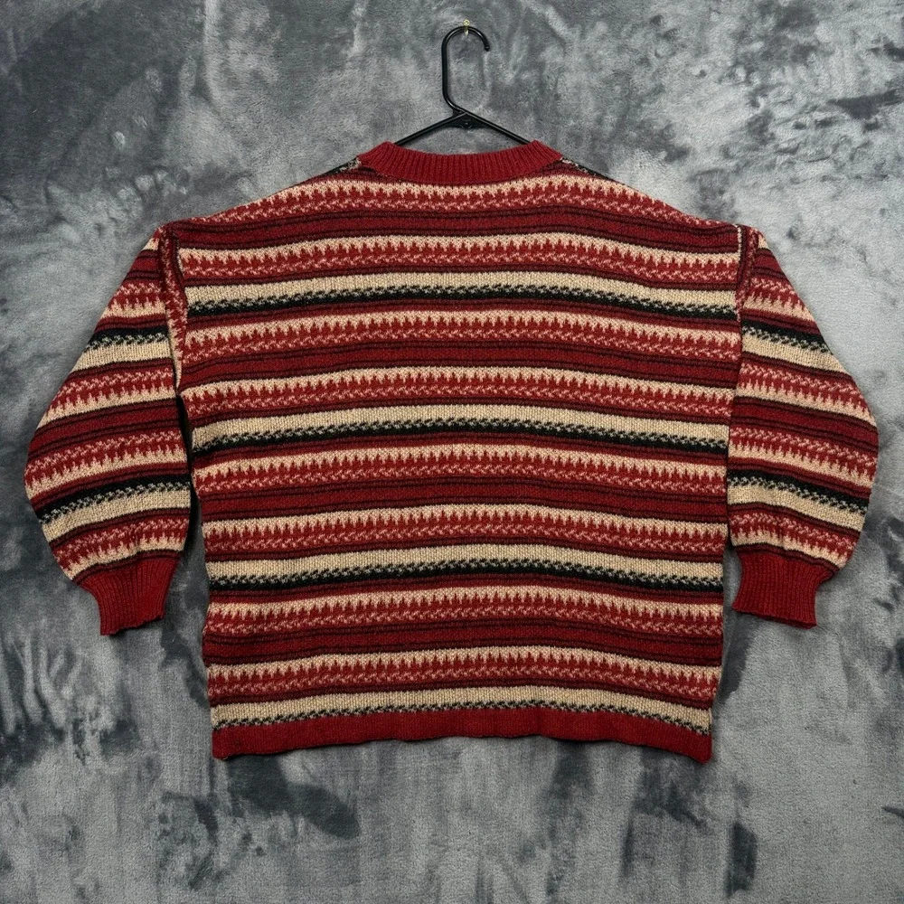 Sweater Mens XL Red Fair Isle Striped Knit Crewneck Pullover Vintage